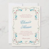 ヴィンテージ新しいボタニカルフレームピンクブルー結婚ズ 招待状 (正面)