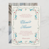 ヴィンテージ新しいボタニカルフレームピンクブルー結婚ズ 招待状 (正面/裏面)