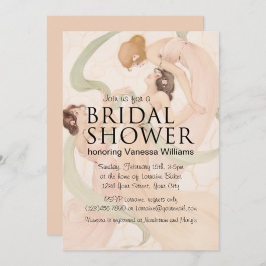 ヴィンテージ新しいマイフライブライダルシャワー 招待状 (正面/裏面)