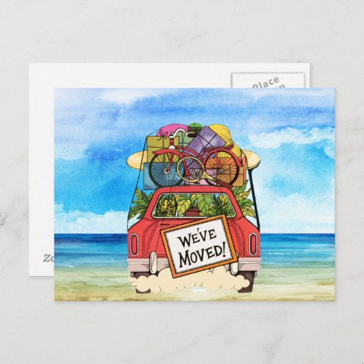ヴィンテージ新しい住所はがきビーチ 案内ポストカード (正面/裏面)