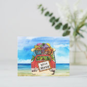 ヴィンテージ新しい住所はがきビーチ 案内ポストカード (スタンド正面)