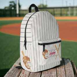 ヴィンテージ新人ベースボールレッドブルーストライプグレー プリントバックパック