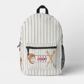 ヴィンテージ新人ベースボールレッドブルーストライプグレー プリントバックパック (正面)