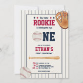 ヴィンテージ新人ベースボールレッドブルー1歳 招待状 (正面)