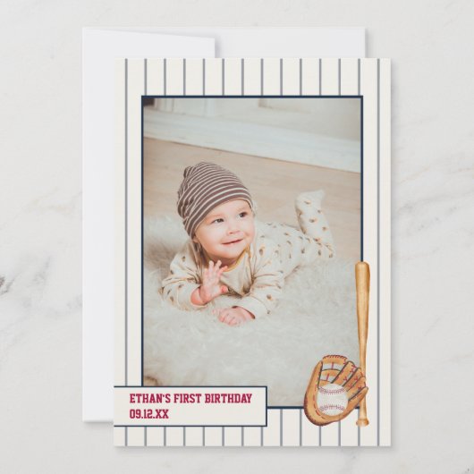 ヴィンテージ新人ベースボールレッドブルー1歳 招待状 (裏面)