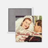 ヴィンテージ新婚の新郎新婦の結婚式の日付を保存 マグネット (正面/裏面)