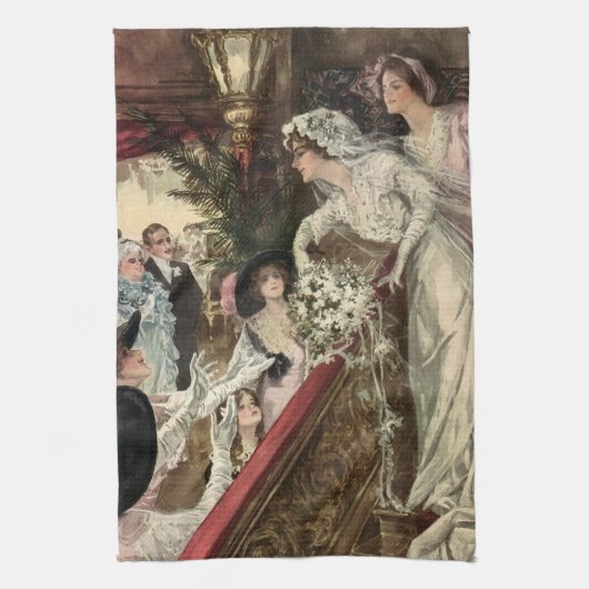 ヴィンテージ新婚ビクトリアン嫁Tosingブーケ キッチンタオル (縦)