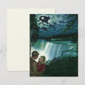 ヴィンテージ新婚旅行ラブ、ナイアガラの滝での新婚夫婦 案内状 (正面/裏面)