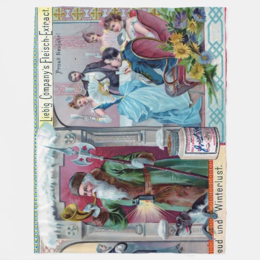 ヴィンテージ新年お祝い：リービッ広告グ フリースブランケット (正面)