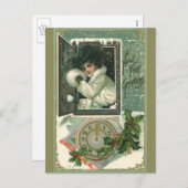 ヴィンテージ新年のあいさつ、ウビクトリアンィンドガール シーズンポストカード (正面/裏面)
