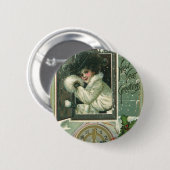 ヴィンテージ新年のあいさつ、ウビクトリアンィンドガール 缶バッジ (正面&裏面)