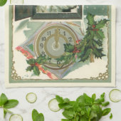 ヴィンテージ新年のあいさつ、女ビクトリアンの子ウィンドウ キッチンタオル (折り畳み)