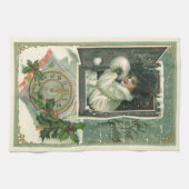 ヴィンテージ新年のあいさつ、女ビクトリアンの子ウィンドウ キッチンタオル (横)