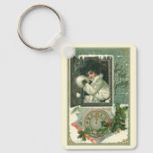 ヴィンテージ新年のあいさつ、女ビクトリアンの子ウィンドウ キーホルダー (正面)