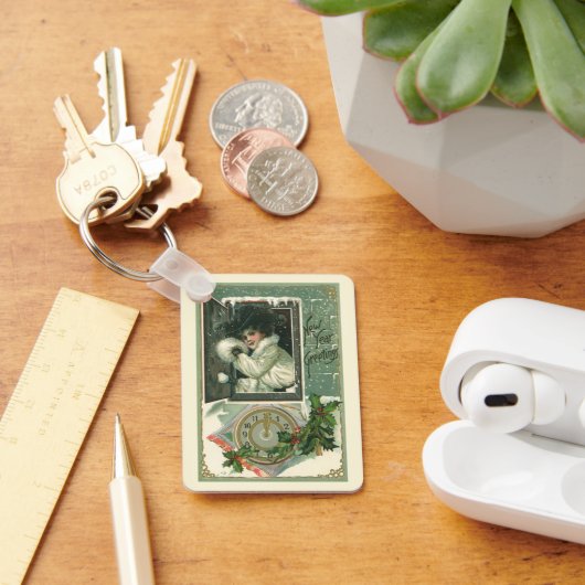 ヴィンテージ新年のあいさつ、女ビクトリアンの子ウィンドウ キーホルダー (デスク)