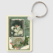 ヴィンテージ新年のあいさつ、女ビクトリアンの子ウィンドウ キーホルダー (裏面)