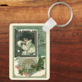 ヴィンテージ新年のあいさつ、女ビクトリアンの子ウィンドウ キーホルダー (裏面)