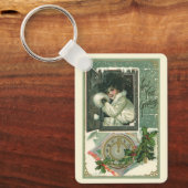 ヴィンテージ新年のあいさつ、女ビクトリアンの子ウィンドウ キーホルダー (正面)