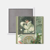 ヴィンテージ新年のあいさつ、女ビクトリアンの子ウィンドウ マグネット (正面/裏面)