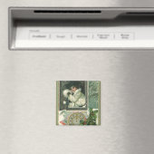 ヴィンテージ新年のあいさつ、女ビクトリアンの子ウィンドウ マグネット (インサイチュ (食洗機))