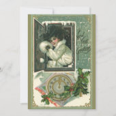 ヴィンテージ新年のあいさつ、女ビクトリアンの子ウィンドウ 招待状 (正面)