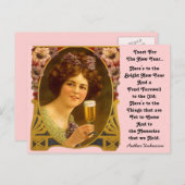 ヴィンテージ新年の乾杯シャンパンガールポストカード シーズンポストカード (正面/裏面)