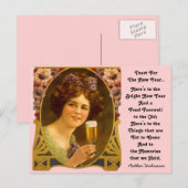 ヴィンテージ新年の乾杯シャンパンガール ポストカード (正面/裏面)