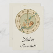 ヴィンテージ新年の赤ちゃん時計 招待状 (正面/裏面)