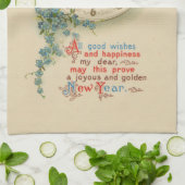 ヴィンテージ新年ベビー時計 キッチンタオル (折り畳み)