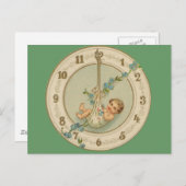 ヴィンテージ新年ベビー時計 シーズンポストカード (正面/裏面)