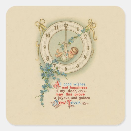 ヴィンテージ新年ベビー時計 スクエアシール (正面)