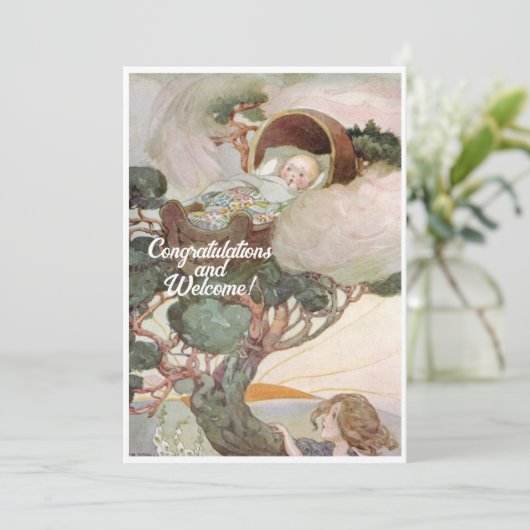 ヴィンテージ新生児おめでとうフラットカード (スタンド正面)