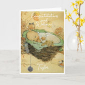 ヴィンテージ新生児おめでとうフラットカード カード (黄色い花)