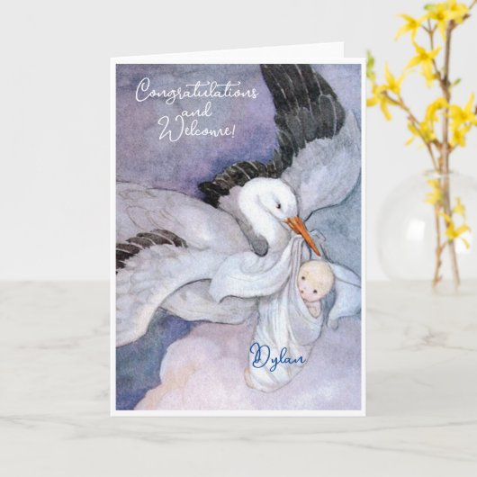 ヴィンテージ新生児おめでとうフラットカード カード (黄色い花)