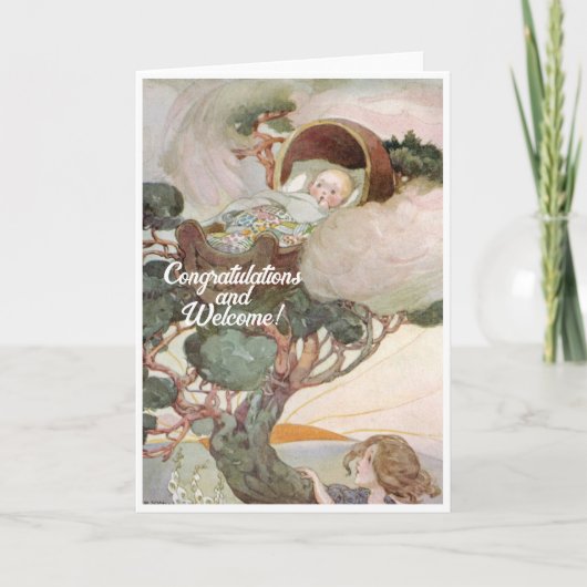ヴィンテージ新生児おめでとうフラットカード カード (正面)