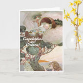 ヴィンテージ新生児おめでとうフラットカード カード (黄色い花)