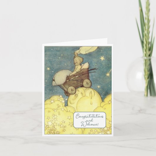 ヴィンテージ新生児おめでとうフラットカード カード (正面)