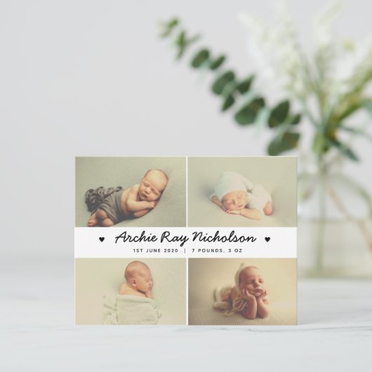 ヴィンテージ新生児アナウンスカード – かわいい ポストカード (スタンド正面)