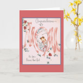 ヴィンテージ新生児ガールグリーティングカード カード (黄色い花)