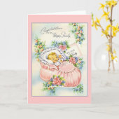 ヴィンテージ新生児ファミリーカードおめでとう カード (黄色い花)