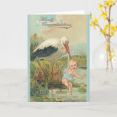 ヴィンテージ新生児及びストークグリーティングカード カード (黄色い花)