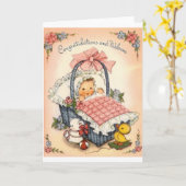 ヴィンテージ新生児祝いグリーティングカード カード (黄色い花)