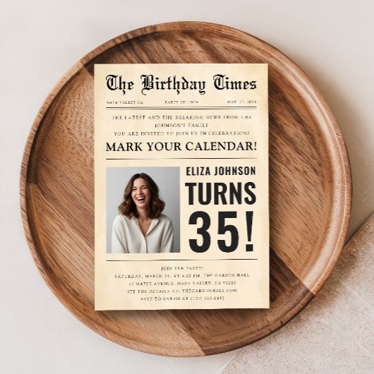 ヴィンテージ新聞おもしろ写真 35歳の誕生日パーティー 招待状