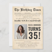 ヴィンテージ新聞おもしろ写真 35歳の誕生日パーティー 招待状 (正面)
