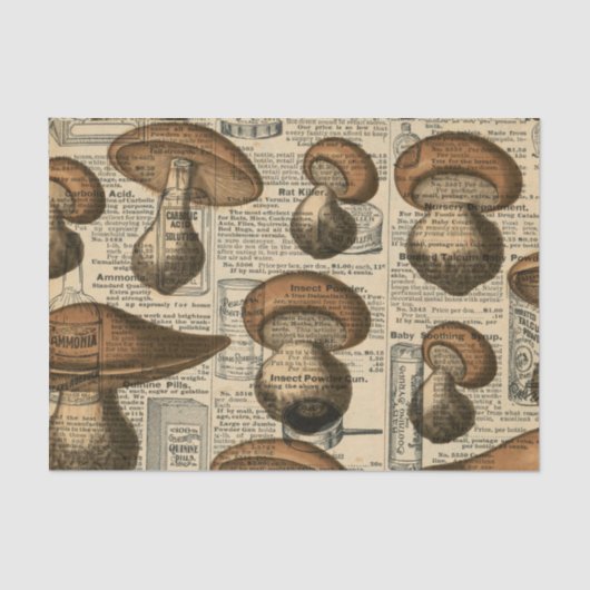 ヴィンテージ新聞とキノコ 薄葉紙 (正面)