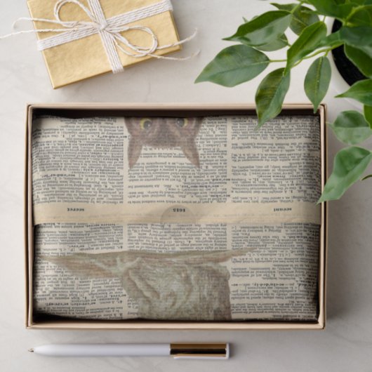 ヴィンテージ新聞とバームフクロウの切り離 薄葉紙 (ギフト)