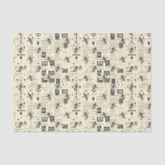 ヴィンテージ新聞と蜂 薄葉紙 (正面)