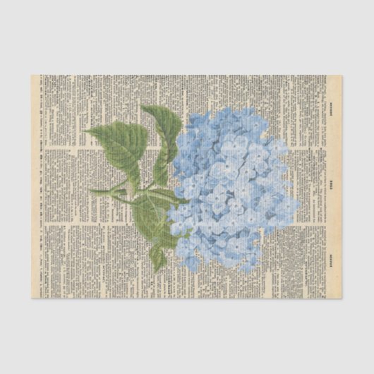 ヴィンテージ新聞と青い花の切り離 薄葉紙 (正面)