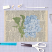 ヴィンテージ新聞と青い花の切り離 薄葉紙 (クラフト)