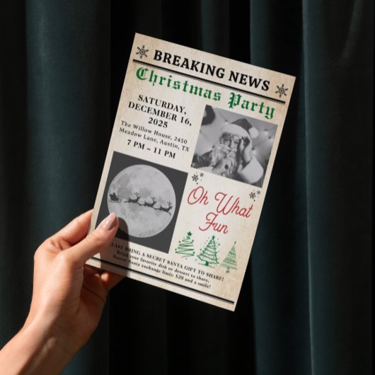 ヴィンテージ新聞のツリークリスマスパーティー 招待状
